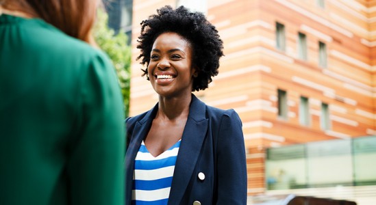 Young woman smiling at someone
