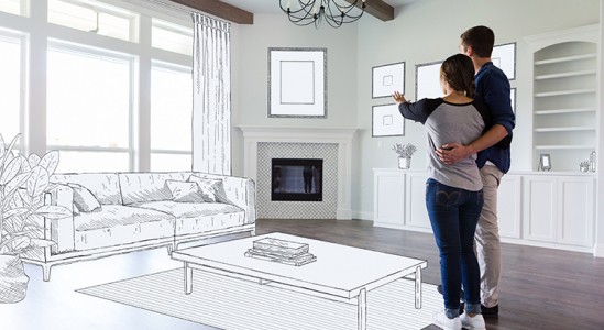 Young couple in a living room
