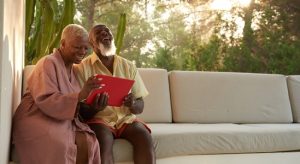 Senior couple in a sofa