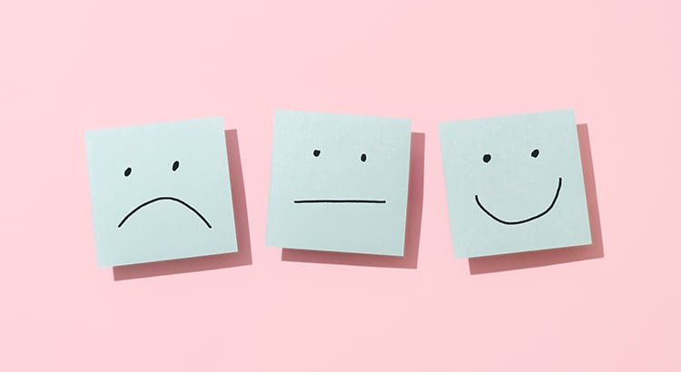 Three Blue Sticky Blank Notes On Pink Background