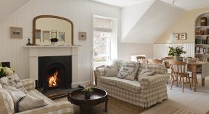 Living room white a fireplace