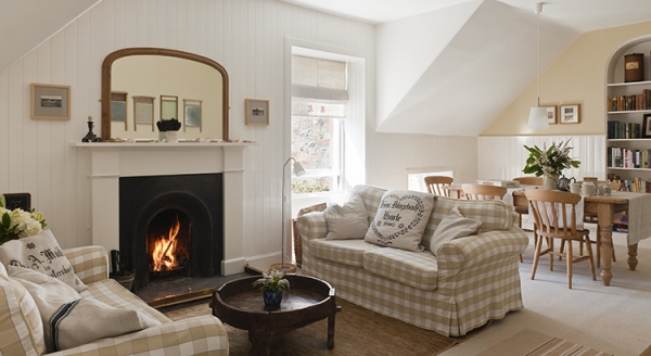 Living room white a fireplace