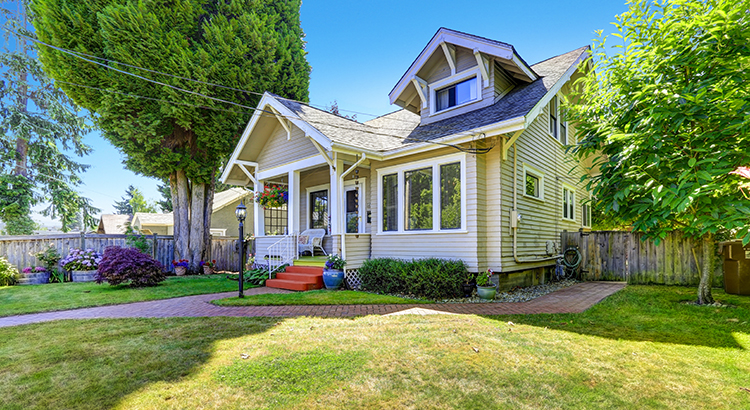 Classic american house exterior. Front yard